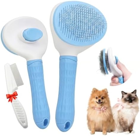 Self-Cleaning Pet Grooming Brush – Smooth Grooming Brush for Dogs and Cats, Easy Hair Removal with the Push of a Button, Gentle Shedding Remover for Small Pets (Basic Oval) by AdoPet