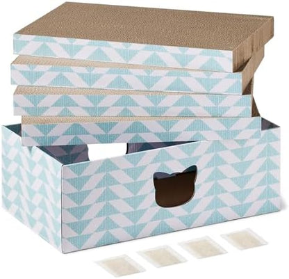 Amazon Basics Corrugated Cardboard Cat Scratchers, Reversible Double-Sided with Catnip, FSC-Certified, 16.5 x 10 x 1.5 in, 4-Pack, Blue by AmazonBasics
