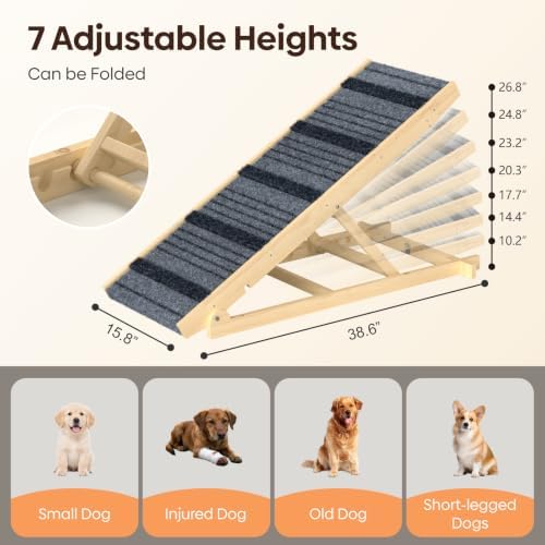 Dog Ramp for Bed, 7 Adjustable Height Large Pet Ramp, Support Up to 150lbs - Image 3