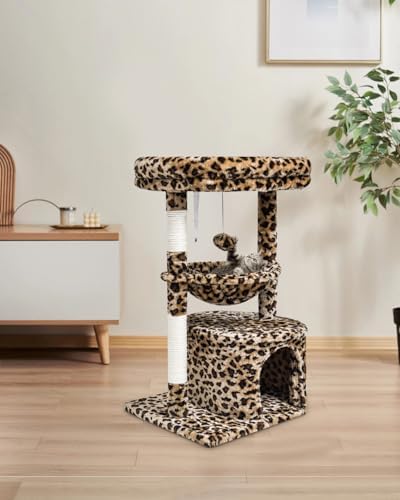 SYANDLVY Small Leopard Print Cat Tree for Indoor Cats, Modern Cat House - Image 2