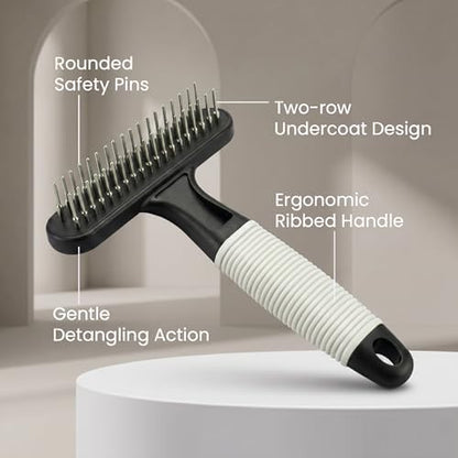 POODLIE Poodle Pet Dog Grooming Rake | Dematting Tool with Stainless Steel Shedding Comb for Pets | 2 Rows of Pins Gently Remove Loose or Tangled Hair from Undercoat (Black) - Image 2