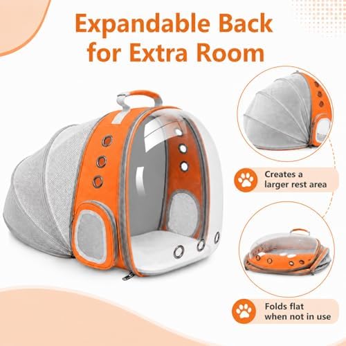 Expandable Cat Carrier Backpack with Bubble Window, Orange - Image 3