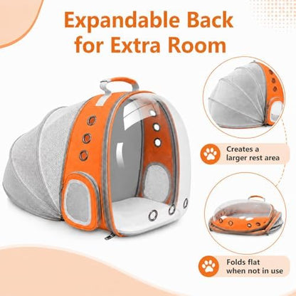 Expandable Cat Carrier Backpack with Bubble Window, Orange - Image 3