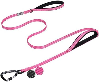 VIVAGLORY Double Handle Dog Leash Twingrip, 5ft x 1/2in, Pink-Carabiner by VIVAGLORY