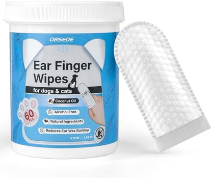 OBSEDE Dog & Cat Ear Cleaner Wipes, 60 Ct Finger Wipes for Pet Grooming by OBSEDE