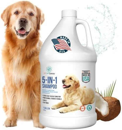 1 Gallon 5 in 1 Dog Shampoo and Conditioners for Cleans, Conditions, Moisturizes, Deodorizes, Detangles | Itchy Skin and Sensitive Skin Dog Shampoo for Smelly Dogs - Made in the USA by PETCARESciences