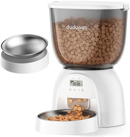 5L/21 Cup Automatic Cat Feeder, Timed Cat Food Dispenser, Automatic Pet Feeders Up to 6 Meals 1-20 Portion, Dual Power Supply Cats Feeder with Stainless Steel, Pet Dry Food Dispenser for Cats & Puppy by DUDUPET