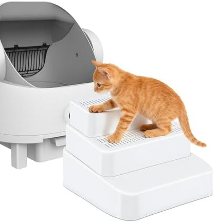 Adjustable 3 Step Litter Box Step, Cat Litter Box Ramp/Catcher White by Himake