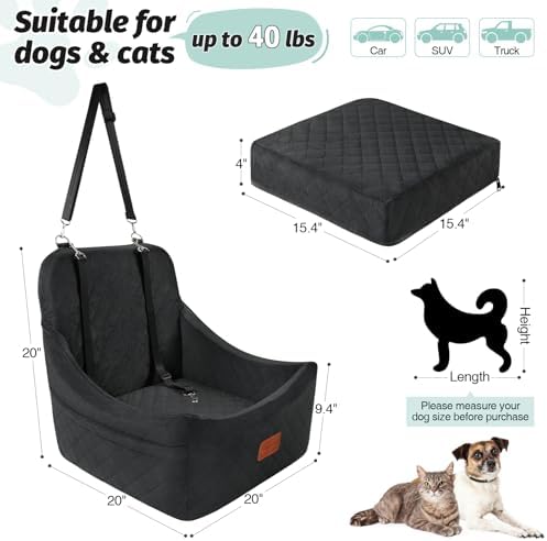 Lealchum Dog car seat for Medium Dogs,Easy to Install with Adjustable Straps,Anti Slip Bottom pet car Bed,Fully Detachable and Washable pet Travel Bed (Black, Medium) - Image 3