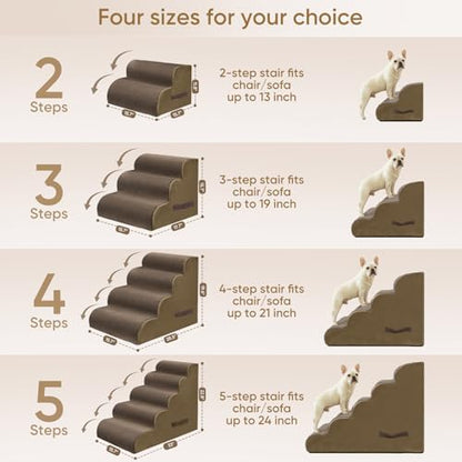 PAWSCRAT 3-Step Pet Stairs for High Beds & Sofas, 15.7''H Dog Stairs, Brown - Image 2