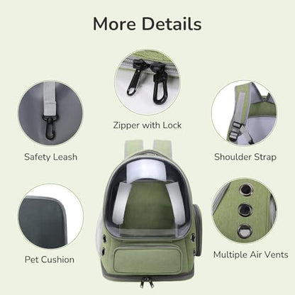 Cat Backpack Carrier for Large Cats, Expandable Cat Bubble Backpack, Dog Carriers for Small Medium Dogs, Airline Approved Pet Carrier for Travel Hiking Outdoor(Green) - Image 6