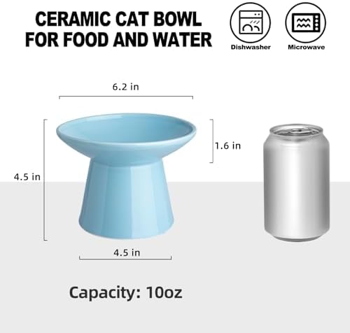 Ceramic Elevated Cat Food Bowls,6.2" Wide,1-Pack,Blue - Image 2
