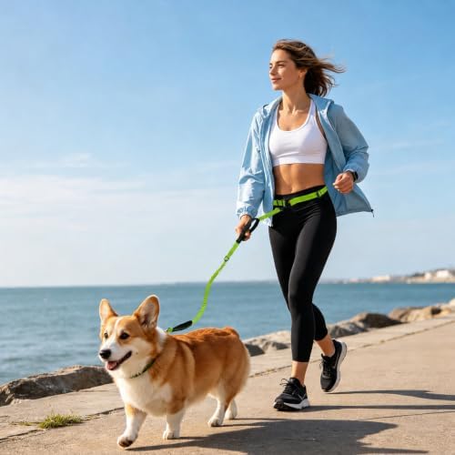 Hands Free Dog Leash, Adjustable Waist Belt 27-51", 2 Reflective Padded Handles, Comfortable Shock Absorbing Bungee, for Small Medium Large Dogs, Walking Jogging Running - Image 3