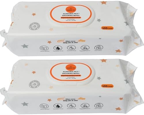 Aurora Pet Wipes – 100% Natural, Plant-Based Hypoallergenic Grooming Wipes for Dogs & Cats – Extra-Durable, Large & Thick for Effortless Cleaning (Unscented, 200 Count) by AuroraPet%C2%AE