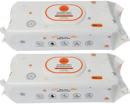 Aurora Pet Wipes – 100% Natural, Plant-Based Hypoallergenic Grooming Wipes for Dogs & Cats – Extra-Durable, Large & Thick for Effortless Cleaning (Unscented, 200 Count) by AuroraPet%C2%AE