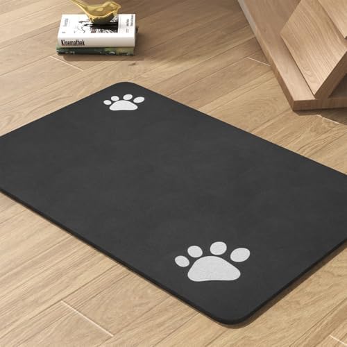 Pet Feeding Mat-Absorbent Dog Mat for Food and Water Bowl-No Stains Quick Dry Water Dispenser Mat-Dog Accessories Pet Supplies-Bowl for Messy Drinkers（Black,16"x24" by PADOOR