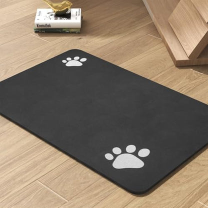 Pet Feeding Mat-Absorbent Dog Mat for Food and Water Bowl-No Stains Quick Dry Water Dispenser Mat-Dog Accessories Pet Supplies-Bowl for Messy Drinkers（Black,16"x24" by PADOOR