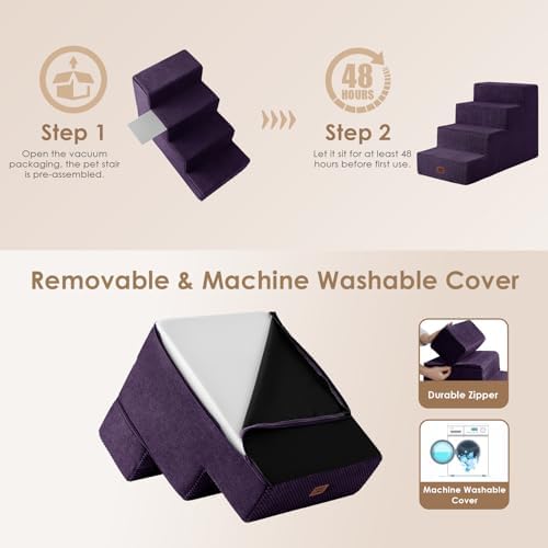 EHEYCIGA Dog Stairs for Bed 20" H, 4-Step Extra Wide Dog Steps, Purple - Image 7