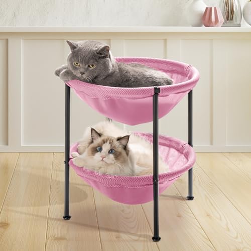 JUNSPOW Double Cat Bed Pink, Breathable for 2 Cats, 22.8in x18.7in x 18.7in by JUNSPOW