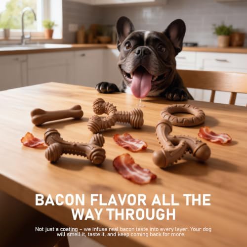 MECOOL Indestructible Dog Chew Toys for Aggressive Chewers 5PCS, Durable Bacon Flavored Nylon Bones for Small Dogs, Puppy Teething Toys, Long Lasting Nylon Dog Chews - Image 4