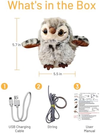 Puffluv Flapping Cat Toy,Can NOT Fly Chirping Owl Interactive 3-Mode Flapping Bird, Rechargeable USB with Catnip Pouch for Indoor Kitty Playful Exercise Reduce Boredroom - Image 6