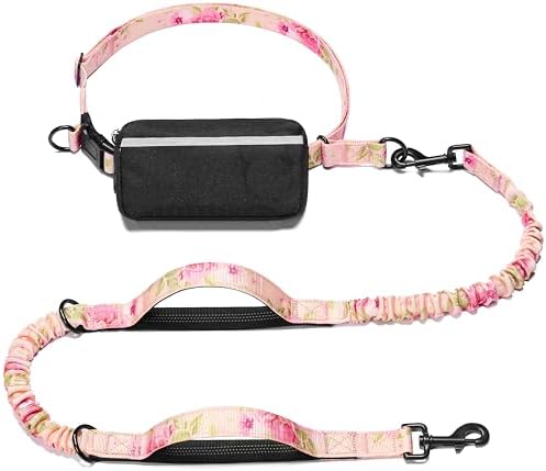 iYoShop Hands Free Dog Leash with Zipper Pouch, Pink Sakura, Large by iYoShop