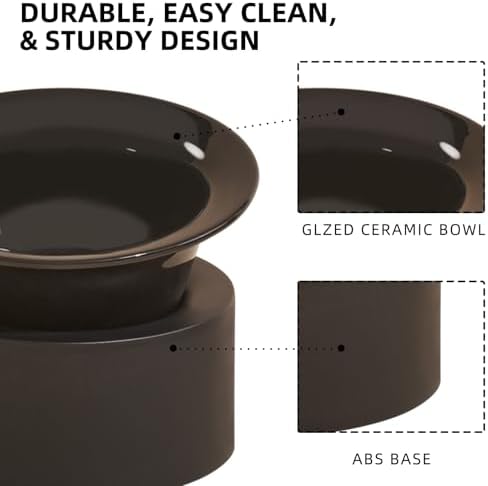 MS!MAKE SURE Raised Cat Bowls Set - Ceramic Dishes with Non-Slip Stand, 9° Tilted, Lead & Cadmium Free, for Small Dogs and Cats, 6.5" Wide - 2 x 320ML (10.8 oz), Black - Image 3