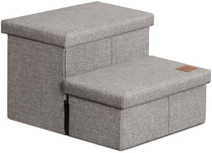 Love's cabin Dog Stairs for High Bed, Foldable Pet Stairs for Small Medium or Large Dogs Puppy with Storage for Bed or Couch, Cat Dog Steps Ramp with Zip up to 200 lbs, Solid Grey, 2 Steps by Lovescabin
