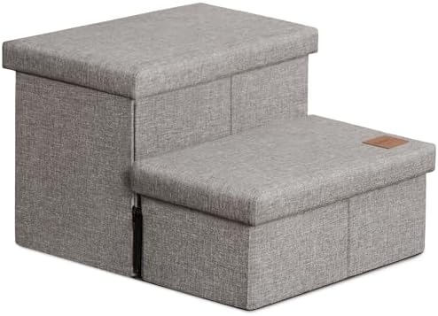 Love's cabin Dog Stairs for High Bed, Foldable Pet Stairs for Small Medium or Large Dogs Puppy with Storage for Bed or Couch, Cat Dog Steps Ramp with Zip up to 200 lbs, Solid Grey, 2 Steps by Lovescabin