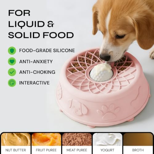 Slow Feeder Dog Bowl with Rolling Ball, No Spill Silicone Pet Lick Bowl for Dogs and Cats, Anti Slip Suction Base, Interactive Pet Feeder for Slower Eating and Cleaner Mealtime (White) - Image 6