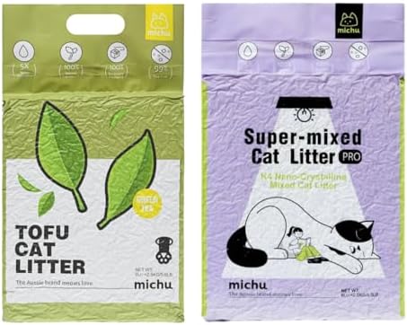 Michu Tofu Cat Litter Natural Clumping Tofu Cat Litter 5.5lb/88oz 5 Scents (Greentea + Mixed, 2 Pack) by Michupet