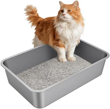 X-Large High Sided Stainless Steel Cat Litter Box by Unknown