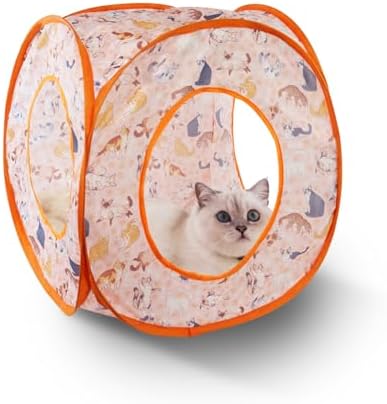 Andiker Cat Tent, 3 Holes Safe and Strong Cute Cats Tunnel Collapsible Easy to Carry Cat House for Indoor Cats Kittens Hiding Playing Training Sleeping (Square Orange) by Andiker-ServingforYou
