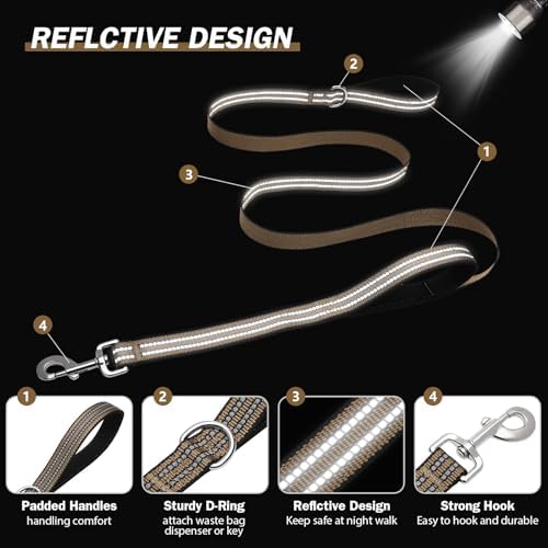 Hikiko 6FT Double Handle Traffic Dog Leash Reflective,Brown - Image 4