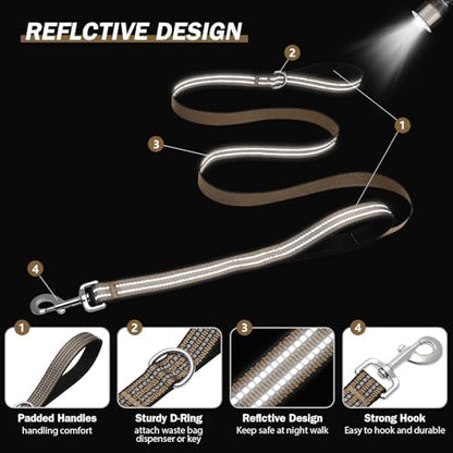 Hikiko 6FT Double Handle Traffic Dog Leash Reflective,Brown - Image 4