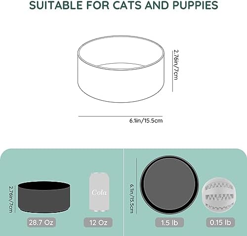 SPUNKYJUNKY 28.7OZ Ceramic Dog and Cat Bowl, Modern Cute Weighted Food Water Bowl for Replacement Black (2 Pack) - Image 4