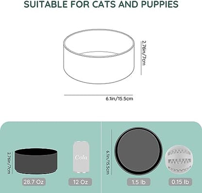 SPUNKYJUNKY 28.7OZ Ceramic Dog and Cat Bowl, Modern Cute Weighted Food Water Bowl for Replacement Black (2 Pack) - Image 4