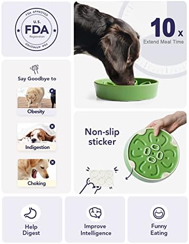 LE TAUCI Slow Feeder Dog Bowls Ceramic, 1.5 Cups Dog Food Bowl, Puppy Slow Feeder Dish for Fast Eaters, Clover Green - Image 3