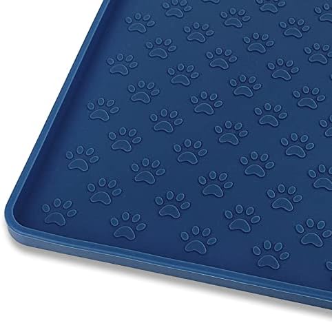 Ptlom Silicone Pet Placemat for Dog and Cat, Waterproof Non-Slip Pet Feeding Bowl Mats for Food and Water, Small Medium Large Tray Mat Prevent Residues from Spilling to Floor, Navy Blue, 24.5" 16.5" by PTLOM