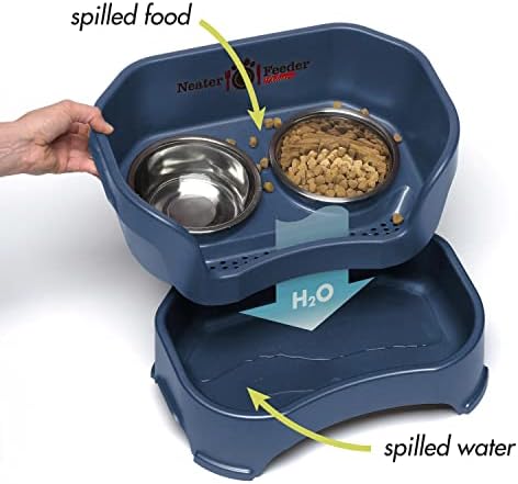 Neater Pet Brands Neater Feeder Deluxe Mess Proof Cat Bowls Elevated, Made in USA, No Spill Raised Bowls for Indoor Cats, Stainless Steel Food and Water Bowl Set, Pet Dish Feeding Station, Dark Blue - Image 3
