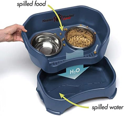 Neater Pet Brands Neater Feeder Deluxe Mess Proof Cat Bowls Elevated, Made in USA, No Spill Raised Bowls for Indoor Cats, Stainless Steel Food and Water Bowl Set, Pet Dish Feeding Station, Dark Blue - Image 3
