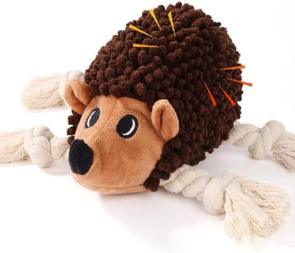 Dog Squeaky Toys for Dogs - Hedgehog Mop Plush Interactive Rope Toy, Durable Chew Toy with Squeaker and Crinkle for Small to Large Dogs, Tug of War Pet Toy for Puppies & Aggressive Chewers by Drmstow
