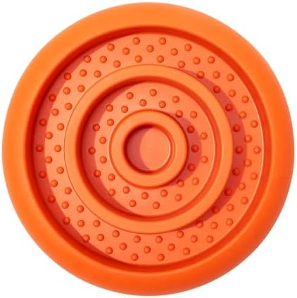 Slow Feeder Lick Mat for Dogs - Keep Them Busy - Natural Rubber Dog Frozen Treat Toys - Durable Interactive Enrichment Toys - Licking Dish for Dog De-Stressing, Orange by Pawnana