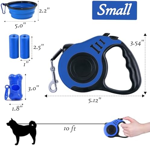 Retractable Dog Leash, 10 FT Dog Leash for Small Medium Dogs up to 22lbs, Pet Tape with Anti Slip Handle and Lock Nylon, 1 Silicone Dog Bowl, 1 Dispenser, 2 Waste Bag - Image 2