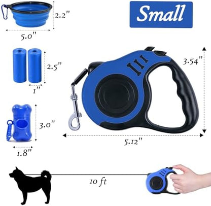 Retractable Dog Leash, 10 FT Dog Leash for Small Medium Dogs up to 22lbs, Pet Tape with Anti Slip Handle and Lock Nylon, 1 Silicone Dog Bowl, 1 Dispenser, 2 Waste Bag - Image 2