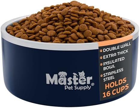Master Pet Supply Stainless Steel Dog Bowls 128 oz Heavy Duty Navy Blue by MasterPetSupply