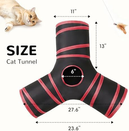 Tempcore Cat Tunnel, 3-Way Collapsible Toy for Indoor Cats, Black & Red - Image 2
