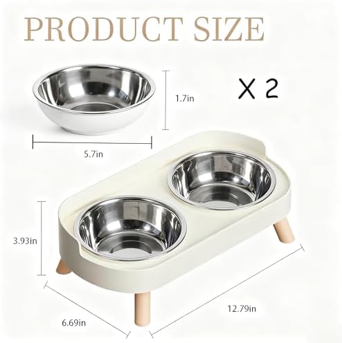 Elevated Cat Bowls, 2 Stainless Steel Raised Cat Food and Water Bowl Set, Splash Proof & Non-Slip, Whisker Fatigue Friendly, Dishwasher Safe for Cats and Small Dogs - White - Image 3