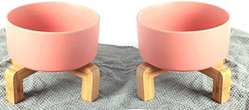 Petygooing Dog Cat Bowl Ceramic Pink Pet Dish with Stand for Food and Water, Modern Cute Matte Glaze Weighted Pet Bowls Set for Cats & Small Size Dogs 13.5 OZ (5.1In / 1.7 Cups) Pink - Image 6