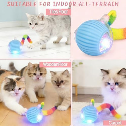 Interactive Cat Toys Ball，Automatic Interactive Cat Toy with 3 Modes, LED Light & 3 Replaceable Accessories, Indoor Cat Exercise Toy for Kittens & Adult Cats, Relieves Boredom Lake Blue - Image 3